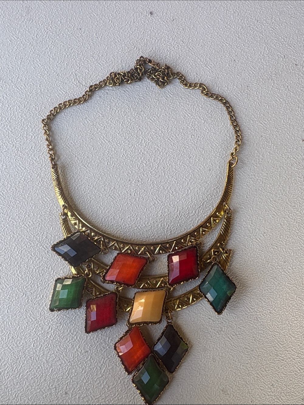 Multi-Color Gemstone Statement Necklace - Gold Tone